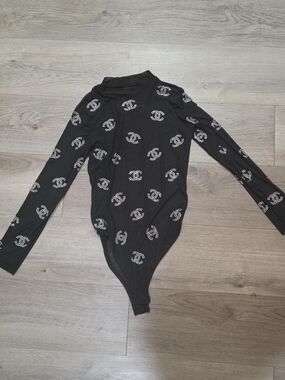 Black Long-Sleeve Embellished Bodysuit Sweater